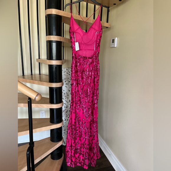 B Darlin Fuchsia Pink Sequin Gown Size 9/10 Juniors - Picture 7 of 8